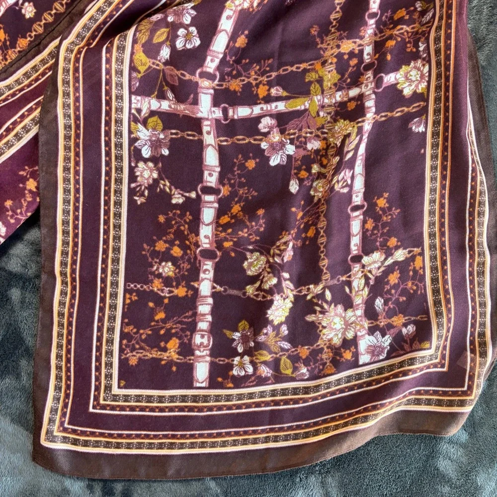 Womens Burgundy‎ Floral Chain Border Print Lightweight Scarf One Size